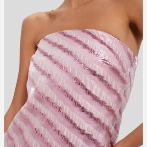Tuckernuck Soft Pink Shimmer Stripes Mila Strapless Midi Dress NWT